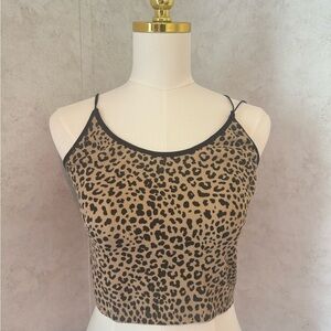 Leopard Print Ribbed Cropped Cami - Black & Tan